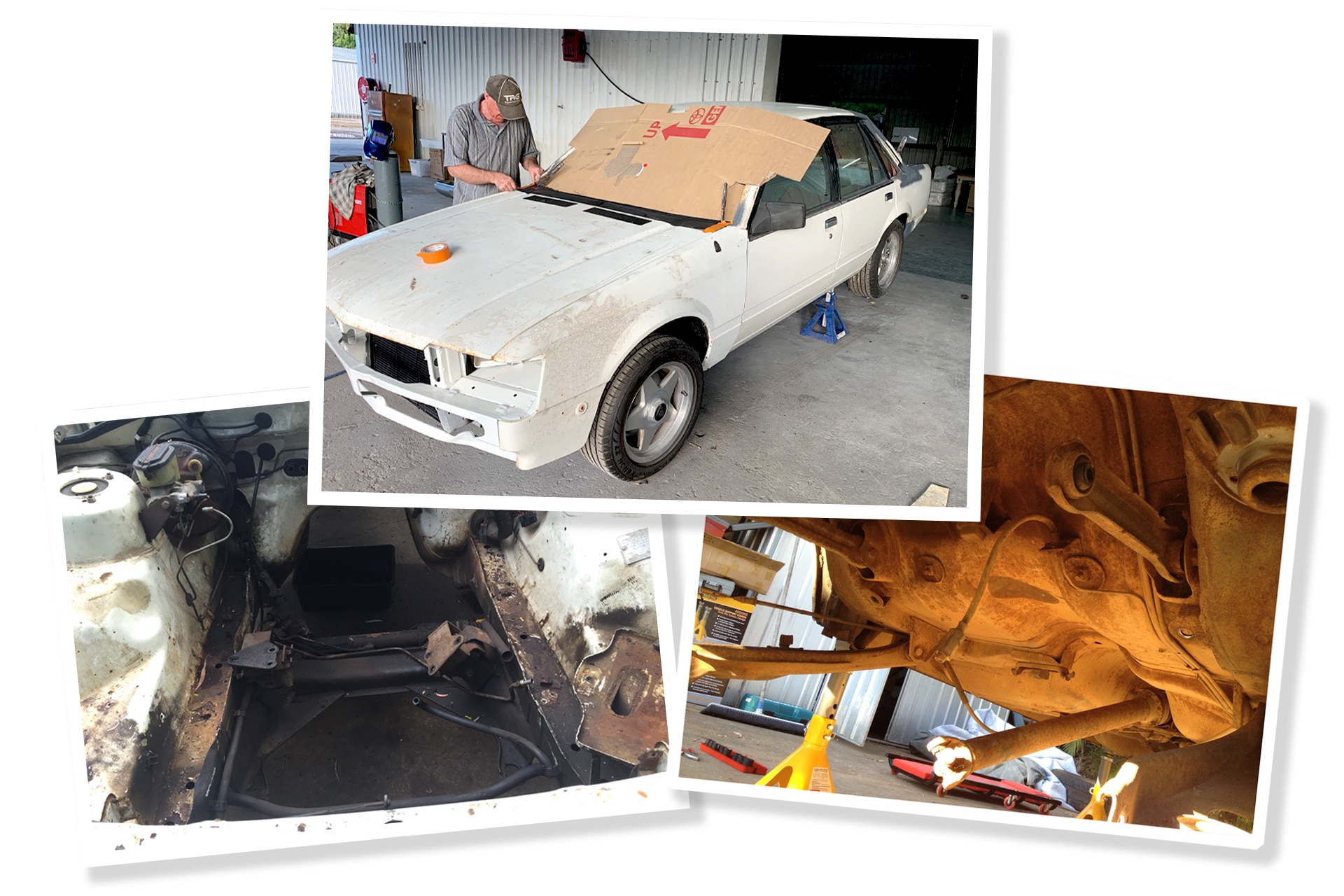 Un collage de fotografías de coches antiguos.