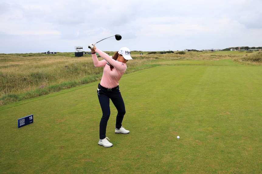 Minjee Lee in her backswing preparing to drive off the tee