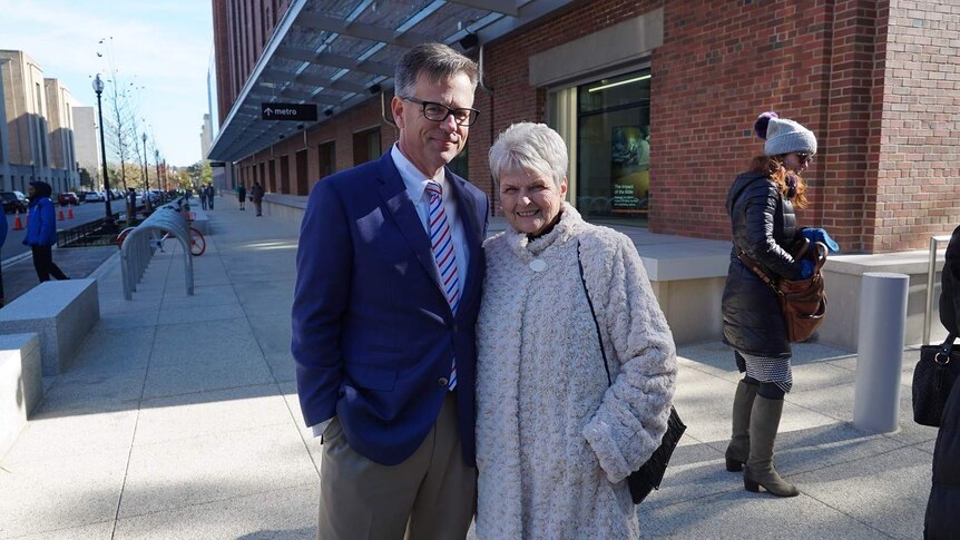 Jeff Kuester with his mother Sandra Dawson outside the Museum of the Bible