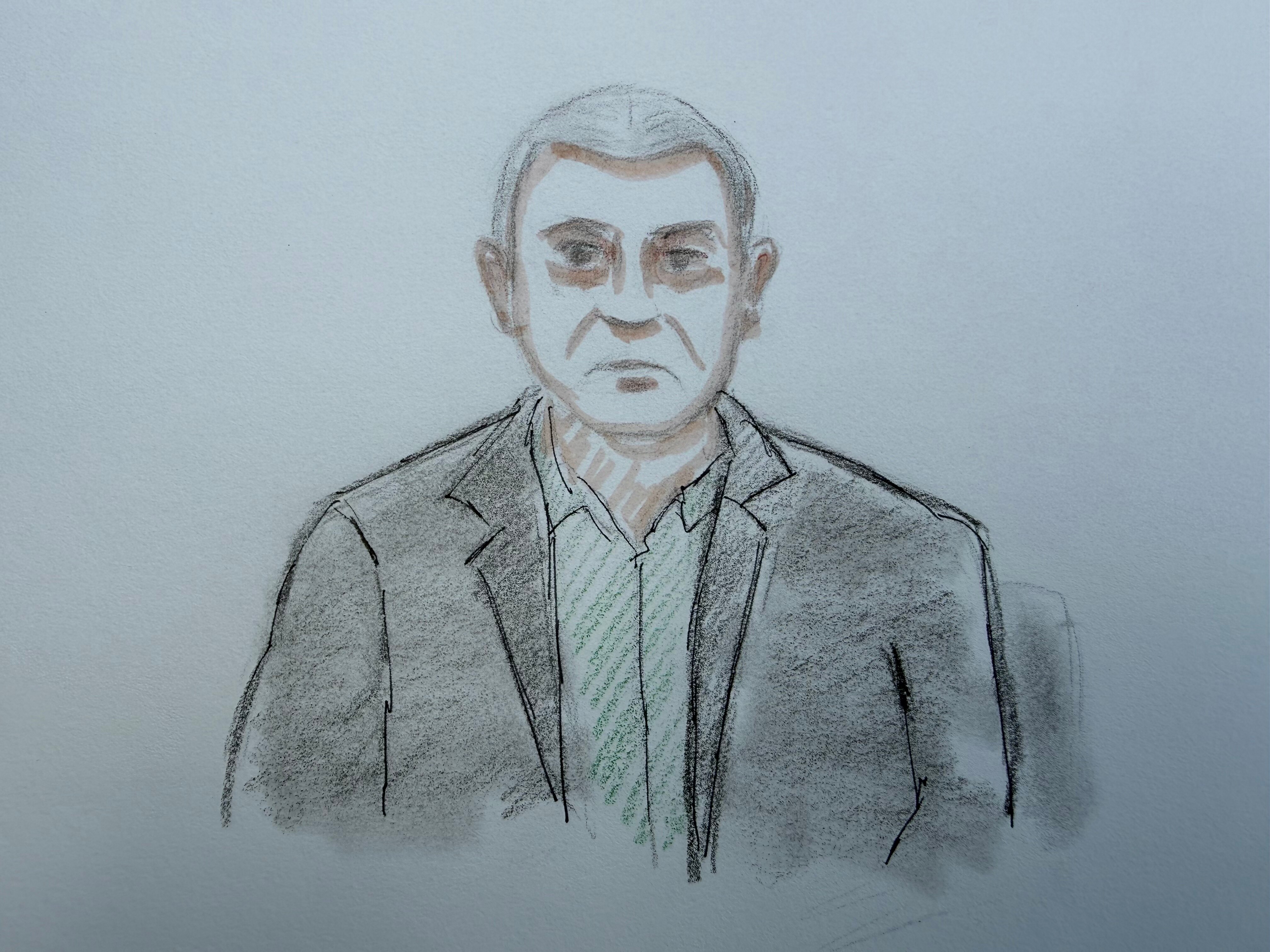 esboço judicial de um homem de terno e cabelos grisalhos