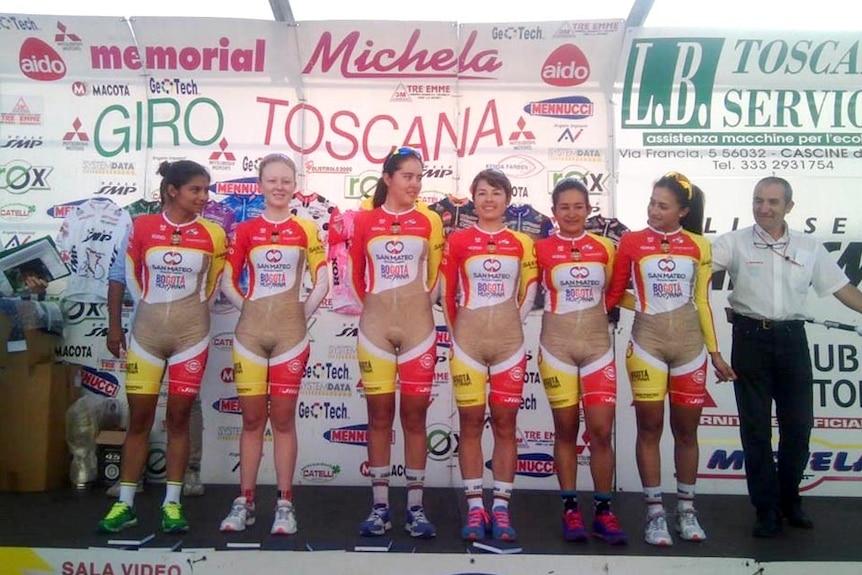 Flesh-coloured cycling kit