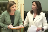 Two women speaking inside state parliament