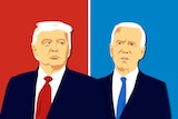 Graphic composite image of Donald Trump and Joe Biden.