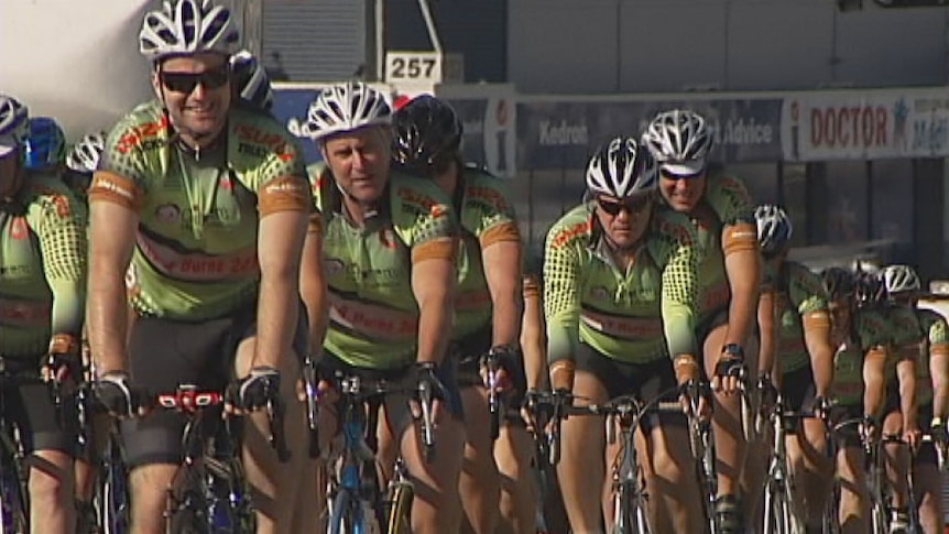 Firefighters riding to raise money for burns research.
