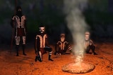 An animated group of Aboriginal people sit around a campfire.