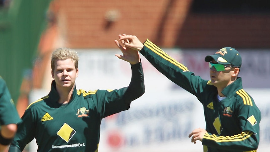 Injury blow: Steve Smith picked up a hip strain in the record win over England.