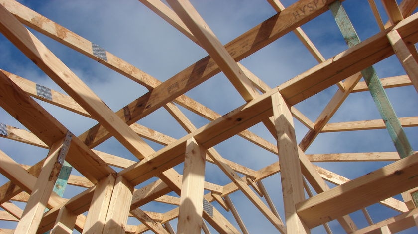 The timber frame of a house under construction in Adelaide.