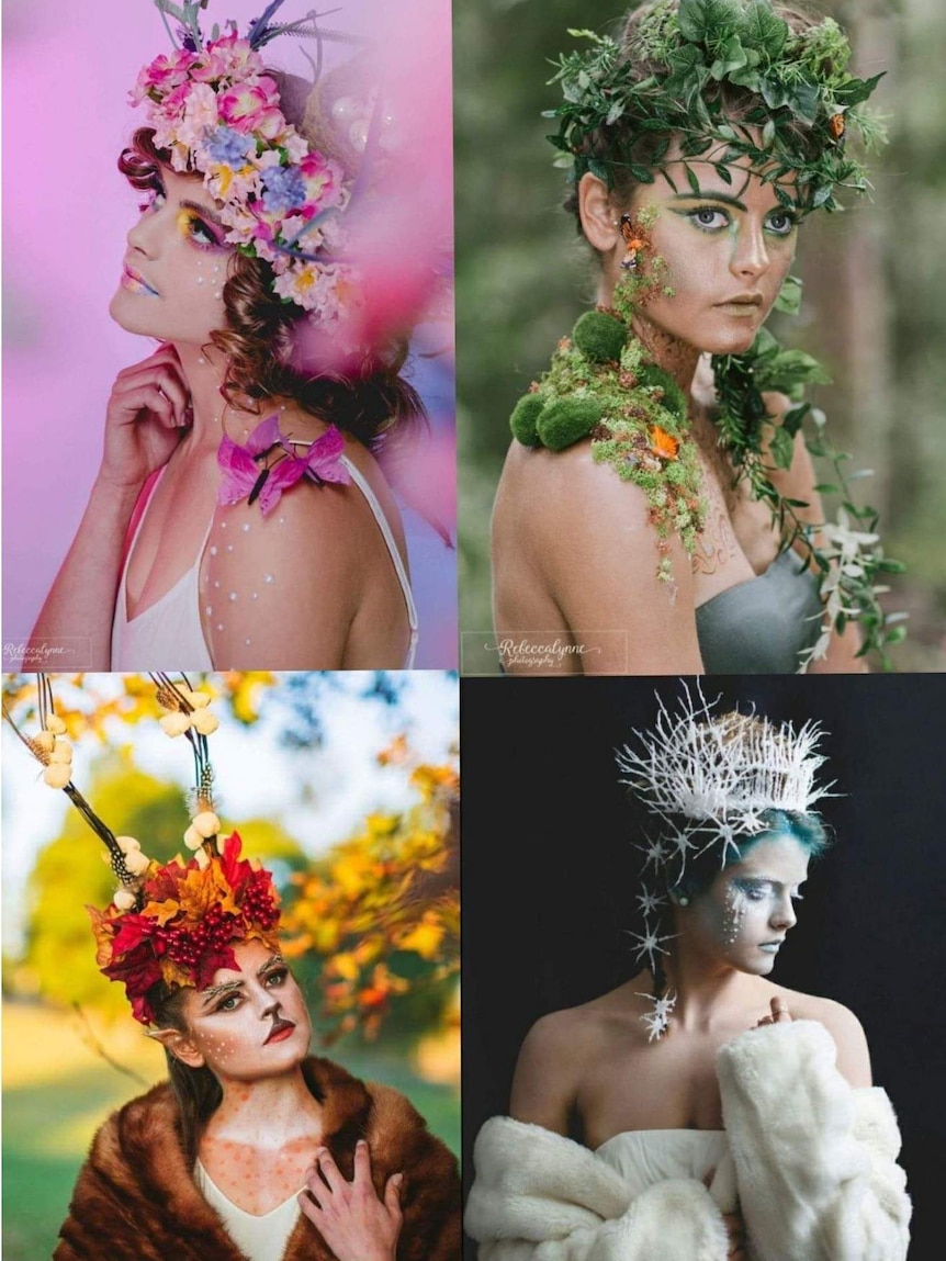 A composite image of four models modelling makeup