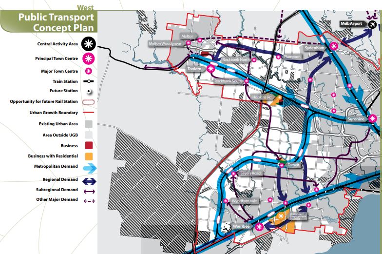 A map of Melbourne's western suburbs showing public transport plans
