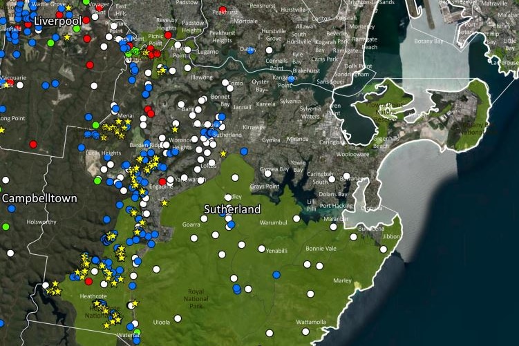 A BioNet map showing koala sightings as dots across the map. 