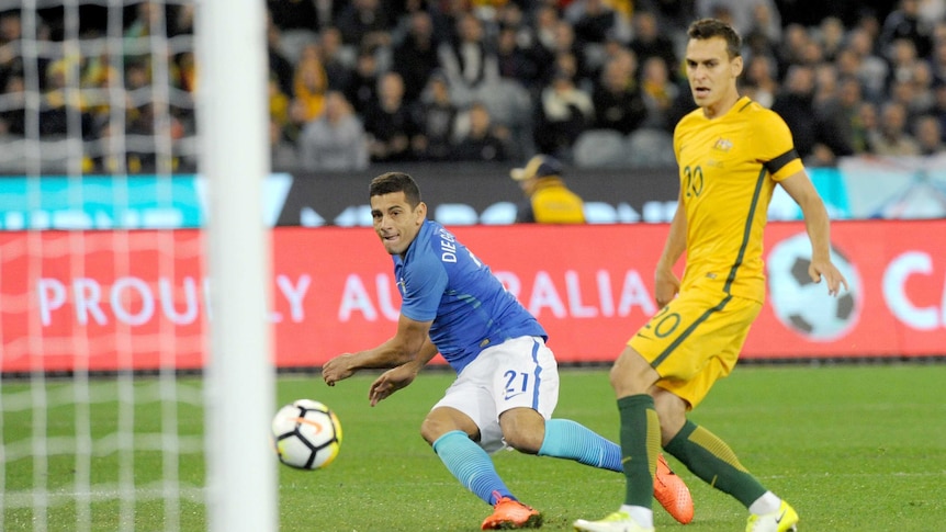 Diego Souza of Brazil after scoring a goal in the first 20 seconds against Australia at the MCG.