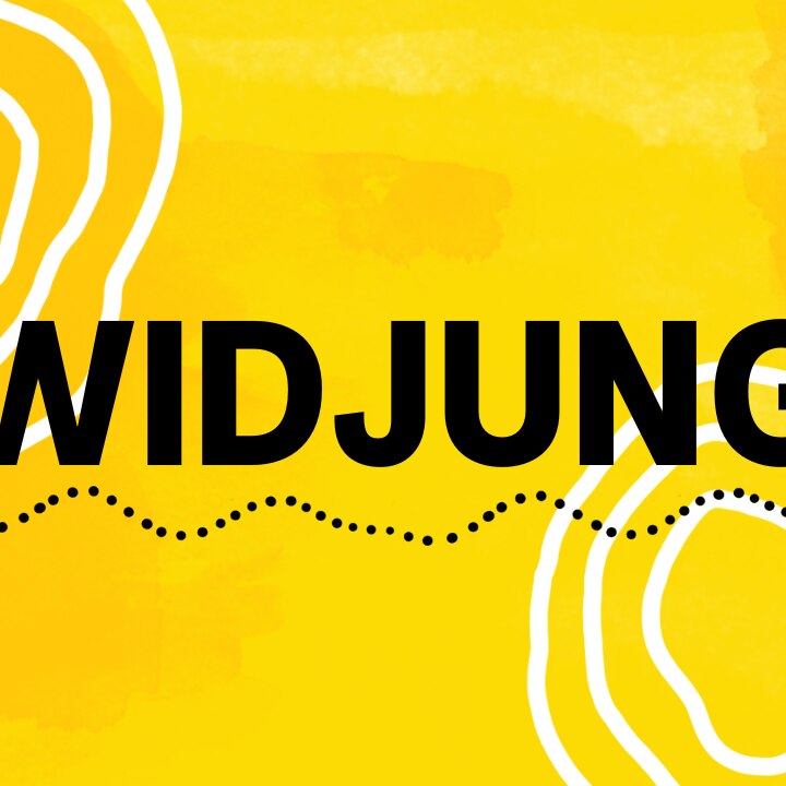 Yellow background with black text that reads "Widjung"