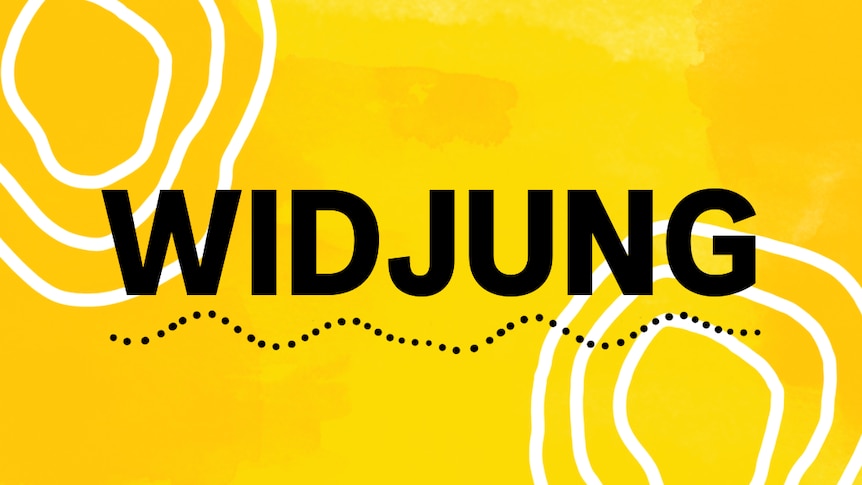 Yellow background with black text that reads "Widjung"