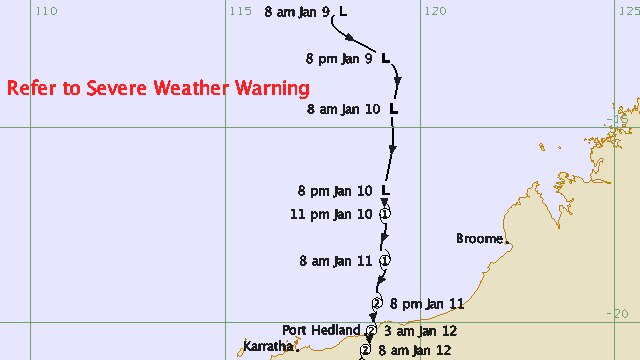 Ex-Tropical Cyclone Heidi lies over the southern inland Pilbara and continues to move south.