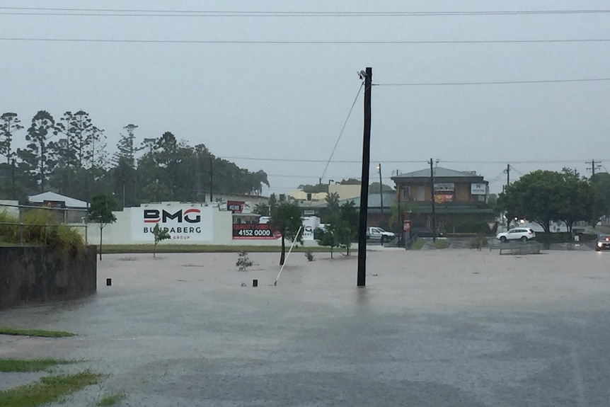 A flooded street in Bundaberg