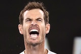 A British male tennis player screams out after winning an Australian Open match.