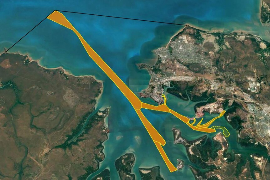 A map of the Darwin Port shipping channel.