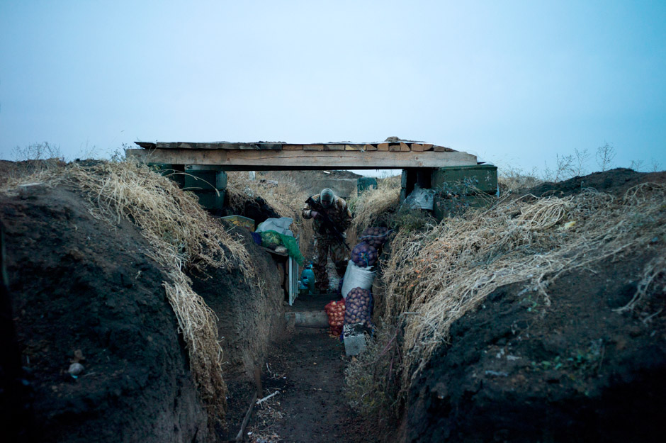 On the outskirts of Mariupol, winding WWI-like trenches make-up the Marine station 'Tiger'.