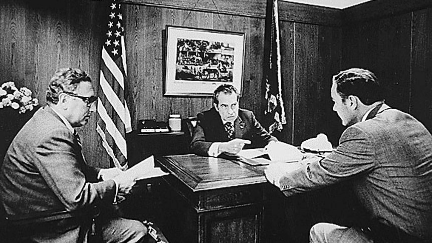 Richard Nixon, Alexander Haig and Henry Kissinger at Camp David