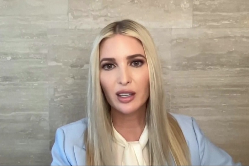 screenshot of Ivanka Trump speaking in a videotaped testimony presented during the January 6 Capitol riot hearing