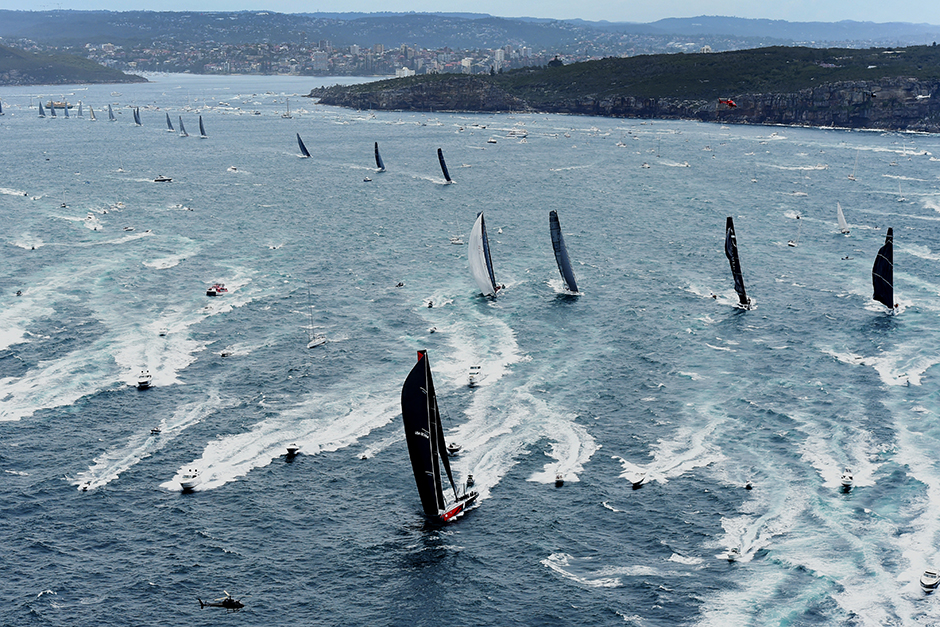 Comanche leads out the Heads before going on to win line honours in last year's race