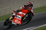 Casey Stoner rounds a corner during free practice at the Qatar GP