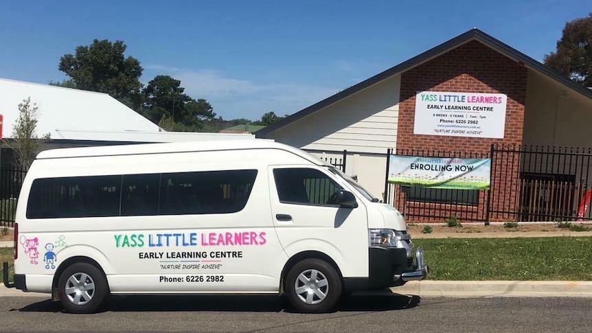A white minibus parked out the front of the Yass Little Learners centre.