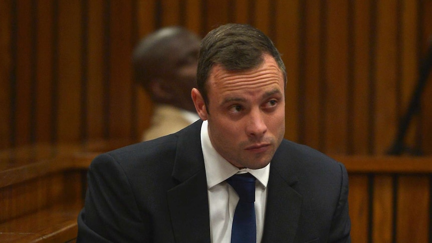 Oscar Pistorius takes notes during court proceedings at the North Gauteng High Court in Pretoria.