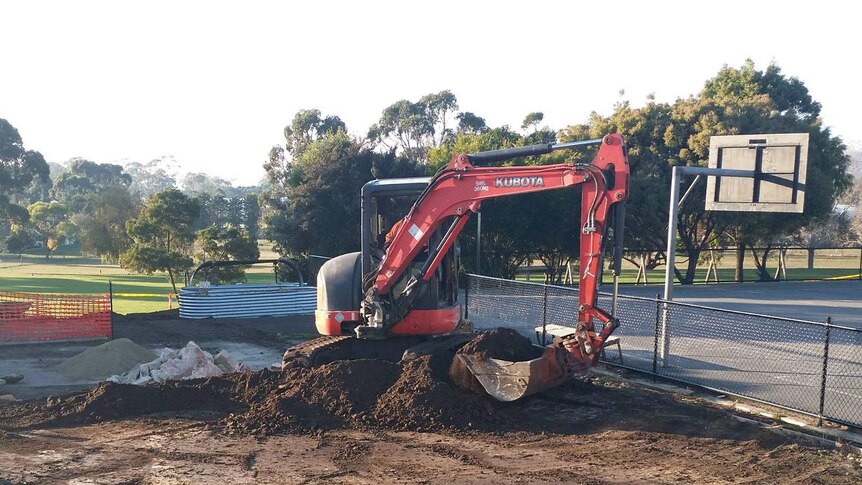 Excavator at Lauderdale Primary School, Tasmania, in 2017.