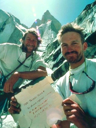 John Middendorf and Xaver Bongard at the base of Great Trango Tower