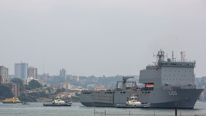 Naval ship the HMAS Choules in Sydney Harbour.