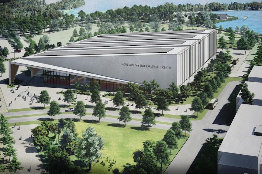 An aerial artist impression of the proposed Moreton Bay Indoor Sport Centre