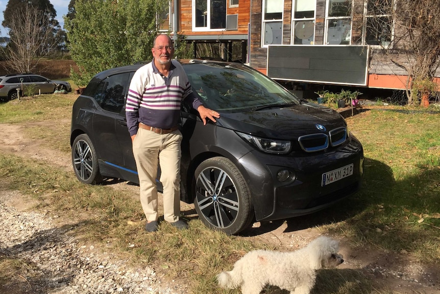Peter Gorton with his electric vehicle