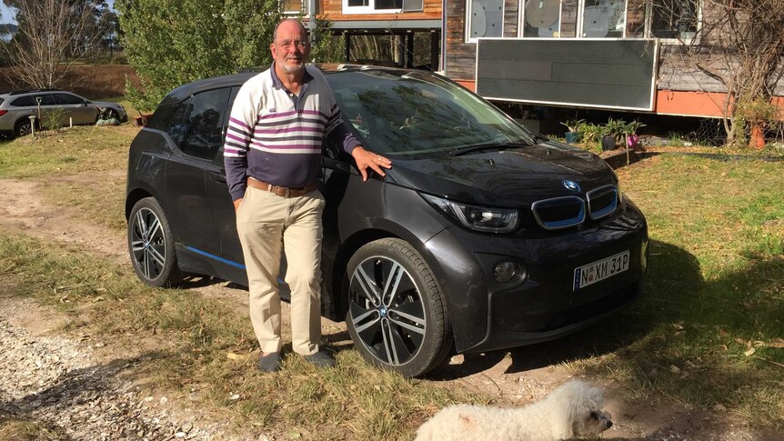 Peter Gorton with his electric vehicle