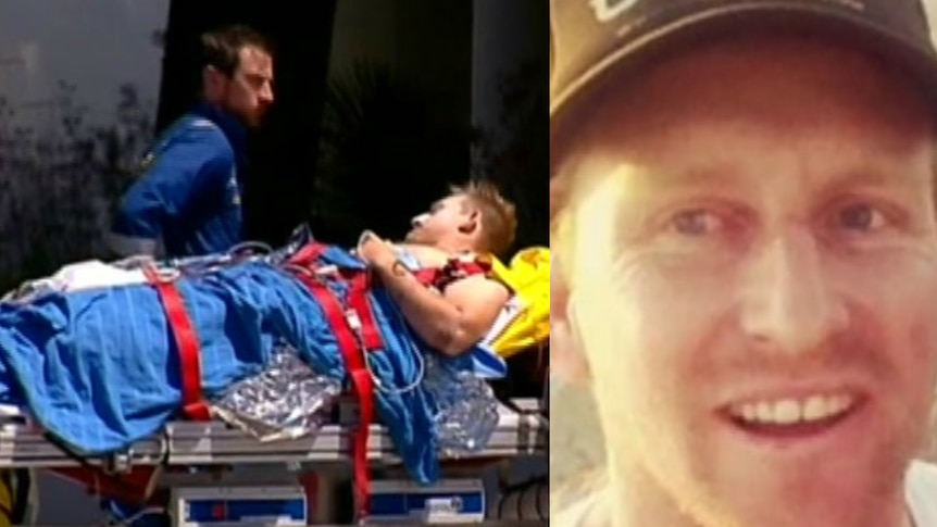 Shark attack victim Joel Mason on a stretcher