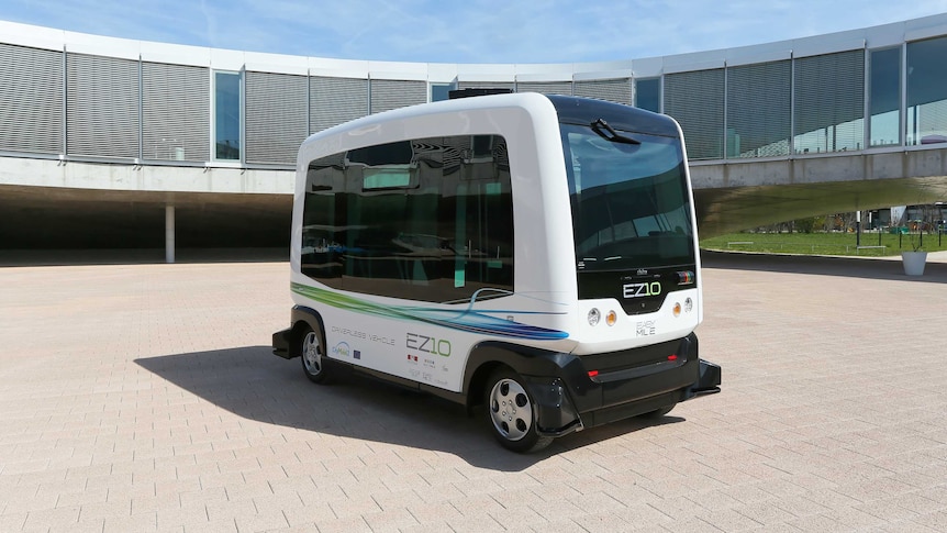 A picture of the "WePod" driverless bus to take to the roads of the Netherlands.