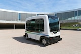 A picture of the "WePod" driverless bus to take to the roads of the Netherlands.