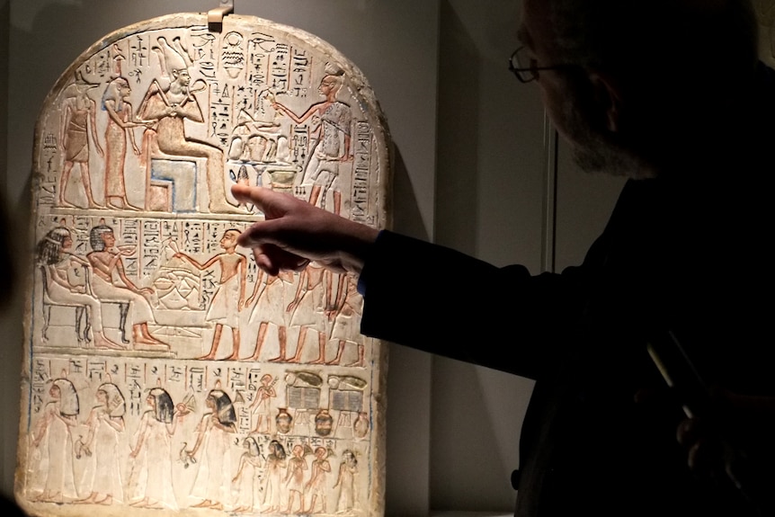The Stela of Qeh, a painted limestone tablet found in the tomb of an ancient Egyptian mummy.