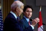 President Joe Biden speaks during a news conference with Canadian Prime Minister Justin Trudeau.
