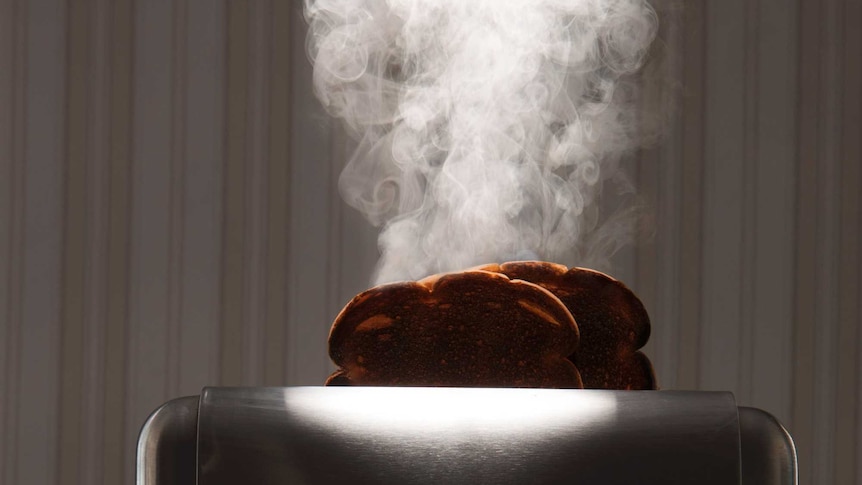 Smoking toaster with burnt toast