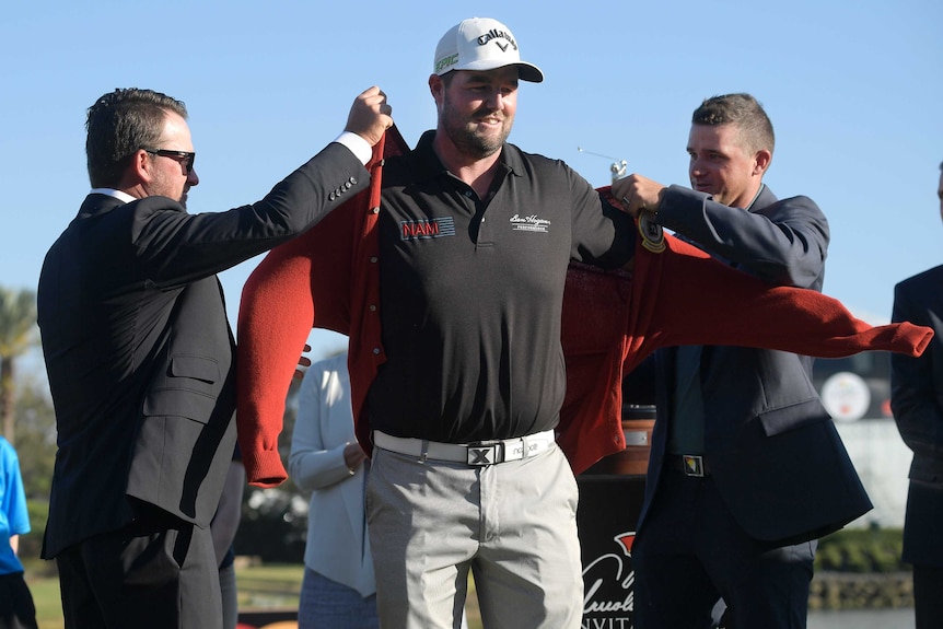 Marc Leishman during the trophy presentation after winning the Arnold Palmer Invitational in Orlando.