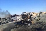 Video still reportedly shows petrol station air strike in Syria