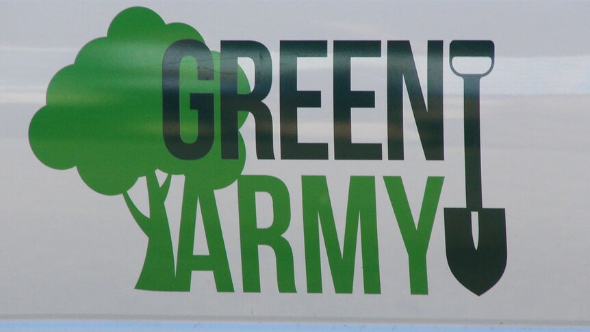Green Army logo in team mini-bus door