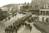 Sailors march in street