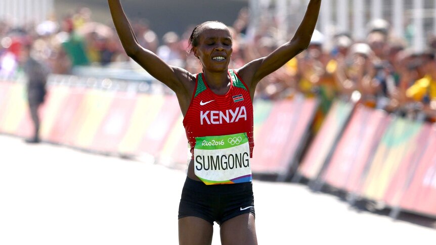 Jemima Sumgong wins gold in Rio