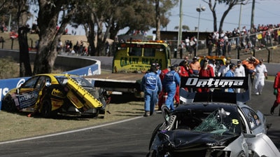 Mark Porter and David Clark have been injured in a crash at Mt Panorama.