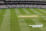 General view of the MCG with Warnie 350 written on white on the outfield