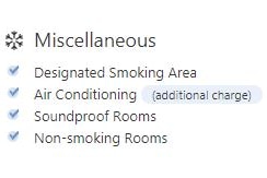 List showing inclusions/exclusions of a room at a Gold Coast holiday apartments