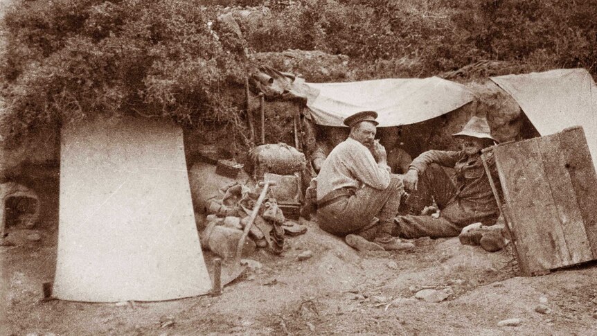 Gallipoli Peninsula, Turkey, May 1915. An example of a typical dug out at the bottom of a hill.