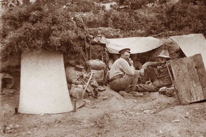 Gallipoli Peninsula, Turkey, May 1915. An example of a typical dug out at the bottom of a hill.